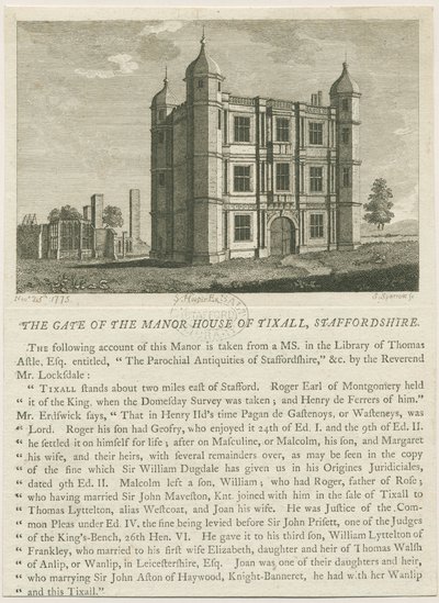 Tixall Hall - Gatehouse: engraving، nd [c 1813] (طباعة) بواسطة وليام كارتر