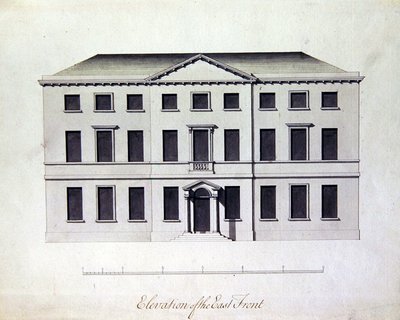 تصميم لقاعة إنفيل في ستافوردشاير ، حوالي عام 1770 (قلم وحبر مع ألوان زرقاء رمادية اللون) بواسطة وليام تشامبرز