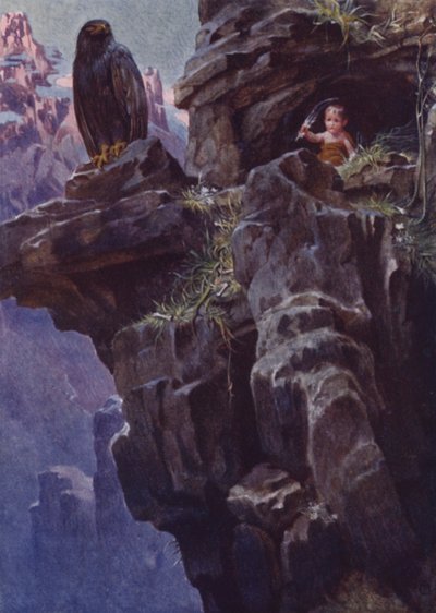 رسم توضيحي لـ Child of the Air بواسطة M H Spielmann (لون ليثو) بواسطة وليام تشارلز جون بيتشر