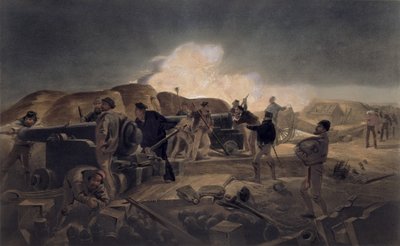 ليلة ساخنة في البطاريات ، لوحة من "مقعد الحرب في الشرق" ، حانة. بقلم Paul und Dominic Colnaghi und Co. ، 1856 بواسطة وليام كريميا سيمبسون