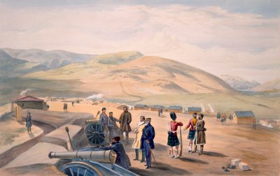 معسكر لواء المرتفعات ، لوحة من "مقعد الحرب في الشرق" ، نشرتها شركة كولناغي وشركاه ، 1856 بواسطة وليام كريميا سيمبسون