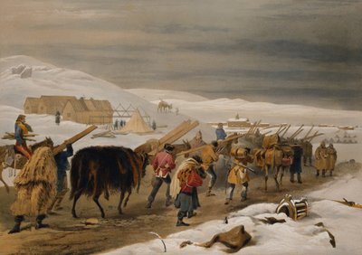 أكواخ وملابس دافئة للجيش ، لوحة من "مقعد الحرب في الشرق" ، حانة. بقلم Paul und Dominic Colnaghi und Co. ، 1856 بواسطة وليام كريميا سيمبسون