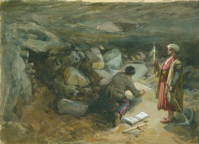 صهريج قص صخري تحت قوس روبنسون ، القدس ، 1871 (مرحاض وقلم رصاص على ورق) بواسطة وليام كريميا سيمبسون