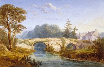 منظر لجسر إلثام بالقرب من قصر إلثام ، وولويتش ، غرينتش ، لندن ، c1830 بواسطة وليام كراوتش
