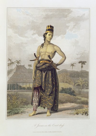 A Javan in Court Dress ، pl. 6 من المجلد الأول من "تاريخ جافا" بقلم توماس ستامفورد بينجلي رافلز (1781-1826). 1817 (ألوان مائية) بواسطة وليام دانييل