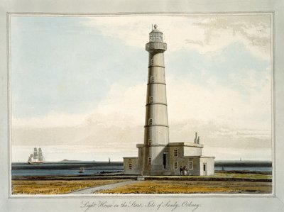 Light House on the Isle، Isle of Sandy، Orkney، from &39;A Voyage Around بريطانيا العظمى التي جرت بين عامي 1814 و 1825&39; ، تم نشره عام 1821 بواسطة وليام دانييل