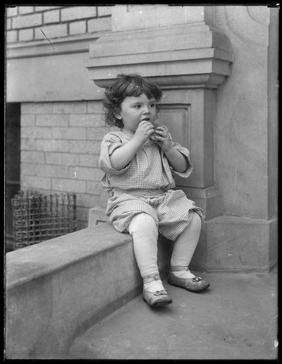 Toddler &39;Duffy،&39; on stoop front of Vermilyea Avenue building building، New York، c.1913 بواسطة وليام ديفيس هاسلر