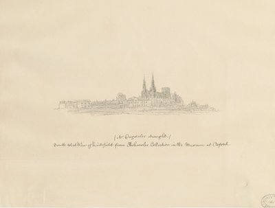 كاتدرائية ليتشفيلد - المنظر الجنوبي الغربي: الرسم بقلم الرصاص ، و [؟ القرن السابع عشر] (رسم) بواسطة وليام دوجديل