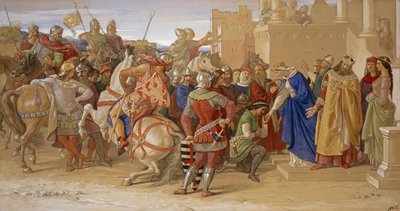 فرسان المائدة المستديرة على وشك المغادرة في مسعى الكأس المقدسة ، 1849 بواسطة وليام دايس