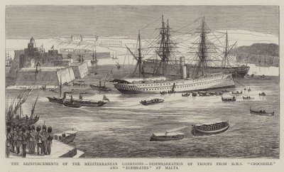 تعزيزات الحاميات المتوسطية ، إنزال القوات من HMS Crocodile و الفرات في مالطا بواسطة وليام إدوارد أتكينز