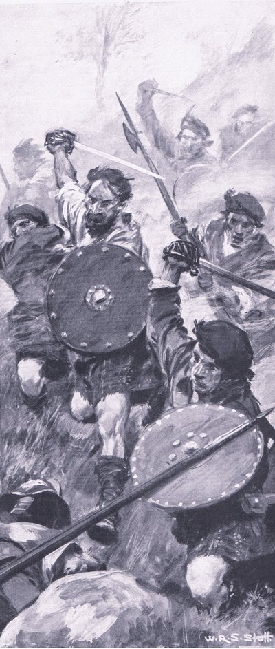 المرتفعات في معركة كيليكرانكي ، صورة توضيحية من المعارك البريطانية في البر والبحر ، 1915 بواسطة وليام إدوارد ستوت
