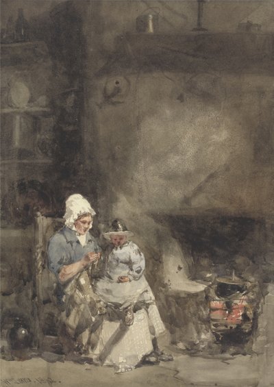 امرأة وطفل من الموقد ، 1842 (مرحاض فوق الجرافيت على الورق) بواسطة وليام إيفانز
