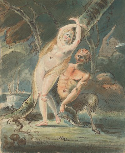 أميمون مع ساتير فاسق ، 1770-80. بواسطة وليام هاملتون
