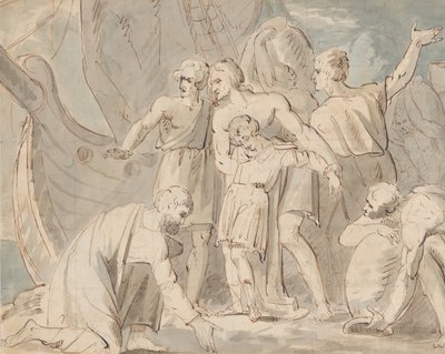 موضوع تاريخي مع رجال وصبي بالقرب من وجه سفينة ... ، 1770-80. بواسطة وليام هاملتون