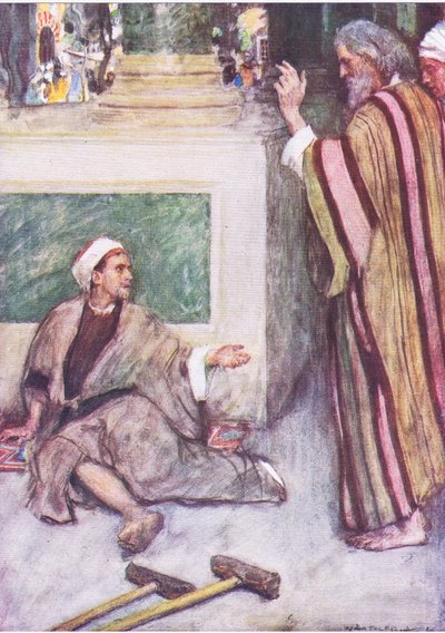 بيتر وجون يشفيان الرجل العرجاء ، من قصة الكتاب المقدس التي نشرها Hodder & Stoughton ، c.1930 بواسطة وليام هاثريل