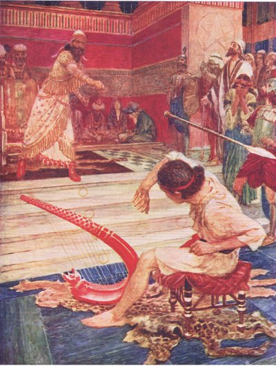 شاول وديفيد ، من قصة الكتاب المقدس التي نشرها Hodder & Stoughton ، c.1930 بواسطة وليام هاثريل