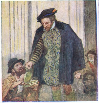 شكسبير يعطي بنسًا واحدًا للمتسول ، من My Magazine ، pub.1922 بواسطة وليام هاثريل