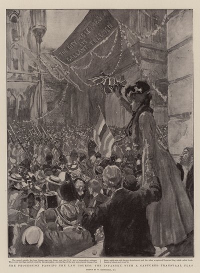 الموكب الذي يمر بالمحاكم ، المشاة بعلم Transval المأسور بواسطة William Hatherell