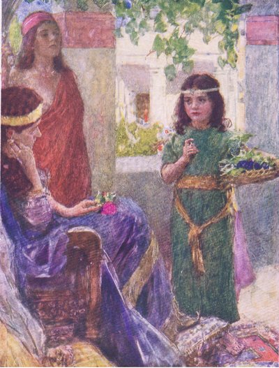 خادمة زوجة نعمان الصغيرة ، من قصة الكتاب المقدس التي نشرها Hodder & Stoughton ، c.1930 بواسطة وليام هاثريل