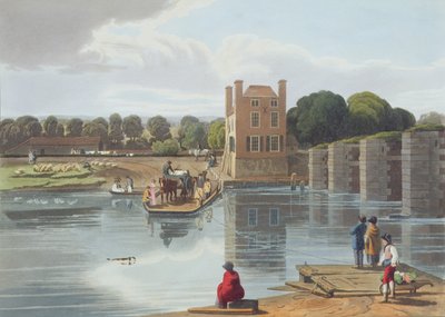 داتشت فيري ، بالقرب من وندسور ، نقشها روبرت هافيل الأصغر (1793-1878) نشرت عام 1818 (أكواتينت) بواسطة وليام هافل