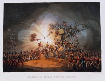 اقتحام سيوداد رودريغو ، 19 يناير 1813 ، منقوش بواسطة توماس ساذرلاند (1785-1838) نشر في عام 1815 (ألوان مائية) بواسطة وليام هيث