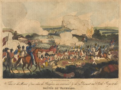 تم التقاطها في لحظة من الوقت عندما كان Cuirassiers محاطًا بالفوج 79 وفراش سكوتش في معركة واترلو ، 18 يونيو 1815 ، نقشها رومني ونشرها ريتشارد إيفانز ، 1816 (شارك بواسطة وليام هيث