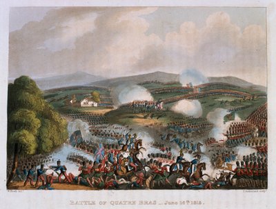معركة كواتر براس في 16 يونيو 1815 ، نقشها توماس ساذرلاند ، 1815 (أكواينت الملونة) بواسطة وليام هيث