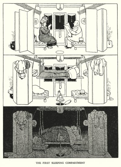 Illustration for Railway Ribaldry by W Heath Robinson (litho) بواسطة وليام هيث روبنسون