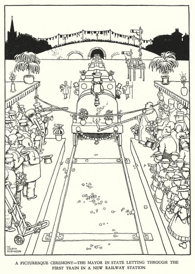 رسم توضيحي للسكك الحديدية Ribaldry بواسطة W Heath Robinson (litho) بواسطة وليام هيث روبنسون