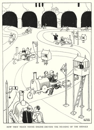 رسم توضيحي للسكك الحديدية Ribaldry بواسطة W Heath Robinson (litho) بواسطة وليام هيث روبنسون