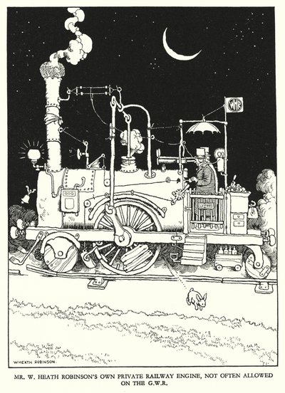رسم توضيحي للسكك الحديدية Ribaldry بواسطة W Heath Robinson (litho) بواسطة وليام هيث روبنسون