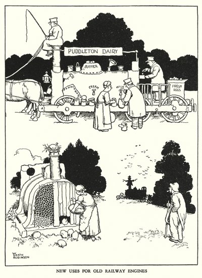 رسم توضيحي للسكك الحديدية Ribaldry بواسطة W Heath Robinson (litho) بواسطة وليام هيث روبنسون