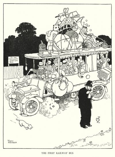 رسم توضيحي للسكك الحديدية Ribaldry بواسطة W Heath Robinson (litho) بواسطة وليام هيث روبنسون