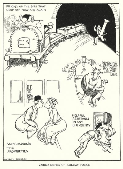 رسم توضيحي للسكك الحديدية Ribaldry بواسطة W Heath Robinson (litho) بواسطة وليام هيث روبنسون