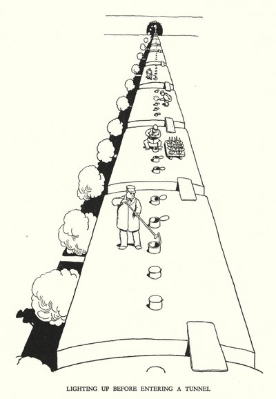 رسم توضيحي للسكك الحديدية Ribaldry بواسطة W Heath Robinson (litho) بواسطة وليام هيث روبنسون