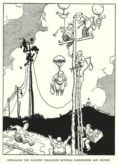 رسم توضيحي للسكك الحديدية Ribaldry بواسطة W Heath Robinson (litho) بواسطة وليام هيث روبنسون