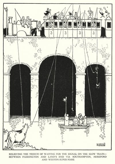 رسم توضيحي للسكك الحديدية Ribaldry بواسطة W Heath Robinson (litho) بواسطة وليام هيث روبنسون