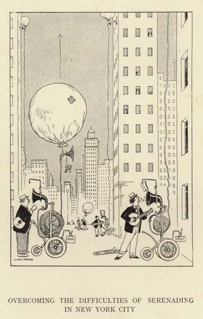 التغلب على صعوبات الغناء في مدينة نيويورك بواسطة William Heath Robinson