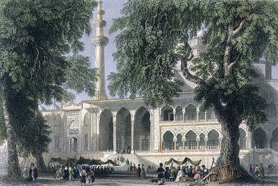 يني دجامي ، أو مسجد سلطانة فاليد ، اسطنبول ، نقش بواسطة JC Varrall ، حوالي 1850 (مائي) بواسطة وليام هنري (بعد) بارتليت