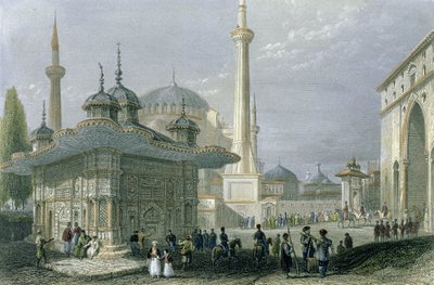 نافورة وميدان القديسة صوفيا ، اسطنبول ، محفورة بقلم تي هيغام ، c.1850 (aquatint) بواسطة وليام هنري بارتليت