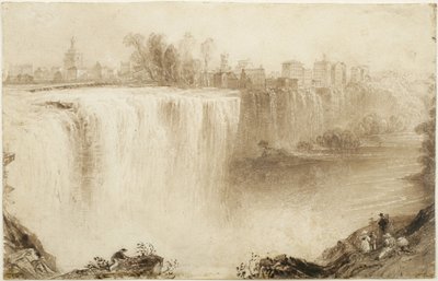 جينيسي فولز ، روتشستر ، نيويورك: دراسة لنقش ، 1836 (غسيل بالحبر البني مع خدش على الورق) بواسطة وليام هنري بارتليت