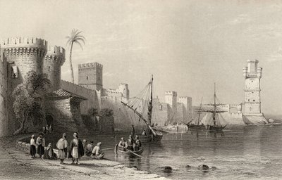 ميناء رودس ، اليونان ، محفور بواسطة جي سي جيميتاج (1820-1897) بواسطة وليام هنري بارتليت