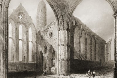 الجزء الداخلي من دير Hore ، The Rock of Cashel ، County Tipperary ، أيرلندا ، من "المشهد والآثار الأيرلندية" لجورج Virtue ، 1860s بواسطة وليام هنري بارتليت