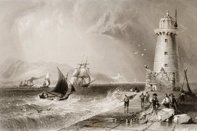 منارة ساوث وول مع Howth Hill في المسافة ، دبلن ، من "مشهد وآثار أيرلندا" لجورج فيرت ، 1860s بواسطة وليام هنري بارتليت