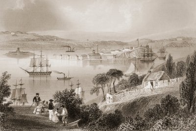 The Cove of Cork (الآن Cobh) ، County Cork ، أيرلندا ، من "مشهد وآثار أيرلندا" لجورج فيرت ، 1860s بواسطة وليام هنري بارتليت