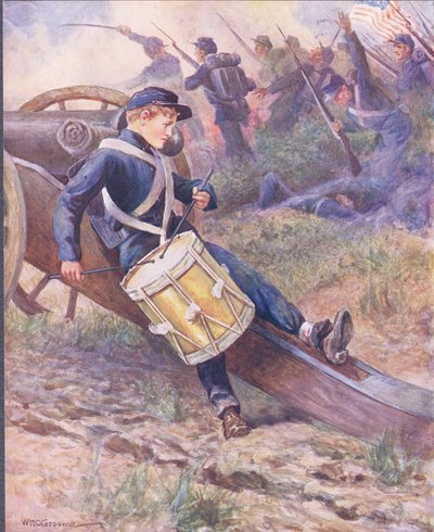 لقد زحف خلف مدفع ونما شاحبًا وشاحبًا ، توضيحات من `` Ballads of Famous Fights &39;&39; c.1900 بواسطة وليام هنري تشارلز جروم