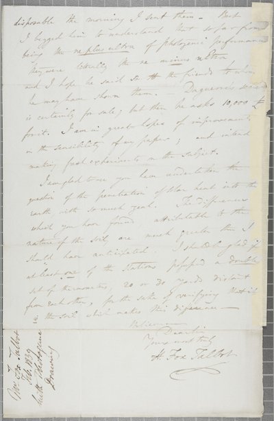 رسالة موقعة من ويليام هنري فوكس تالبوت إلى جيمس ديفيد فوربس ، 1839 بواسطة وليام هنري فوكس تالبوت