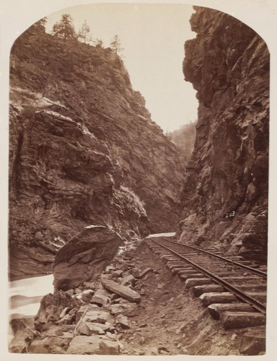 منظر لسكة حديدية في جبال روكي ، حوالي عام 1865 (طباعة زلال من كولوديون رطب سلبي) بواسطة وليام هنري جاكسون
