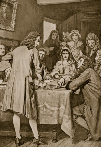 باترسون يشرح مخطط دارين في إدنبرة ، 1694 ، رسم توضيحي من "قصة هتشنسون للأمة البريطانية" ، ج .1923 بواسطة وليام هنري مارجيسون