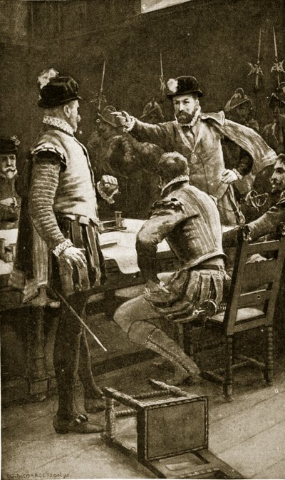 ريجنت موراي يعتقل أعداءه ، 1569 ، رسم توضيحي من "قصة هتشنسون للأمة البريطانية" ، ج .1923 بواسطة وليام هنري مارجيسون